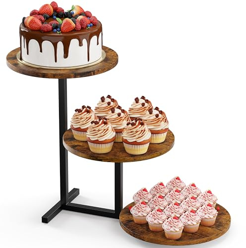 Emfogoo 1 soporte para tartas de 3 niveles, soporte de madera para 50 cupcakes, torre de cupcakes como frutero o bandeja, torre de postres para cupcakes para té de la tarde, fiesta temática, boda y