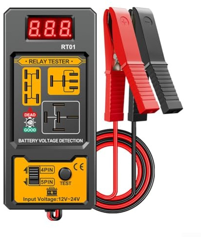Tester relè auto 12V/24V - Display LCD retroilluminato digitale, test relè a 4/5 pin, compatibile con batterie al piombo-acido/AGM/litio adatto per auto, camion, moto e barche.