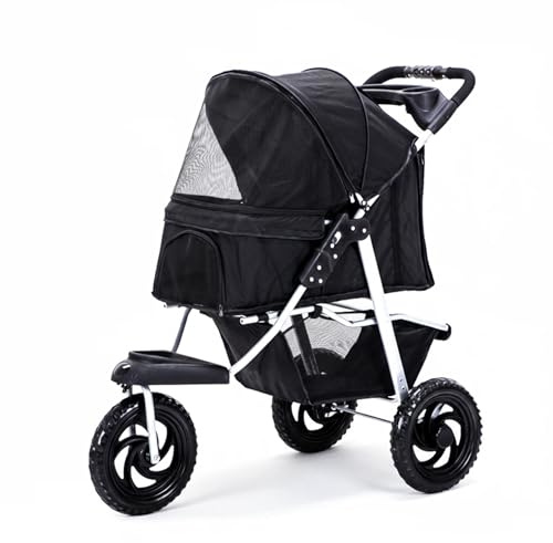 Foldable Dog Stroller with Brake, 3 Wheel Dog Pram for Park Walks and City Pavements, Pet Pushchair for Small to Medium Dogs & Cats, Black
