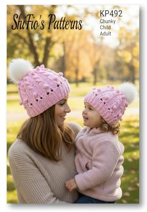 Paper Pattern ShiFio’s Patterns KP492 Chunky Bobble & Cable Hat – Knitting Pattern for Child & Adult – Beanie with Pompom