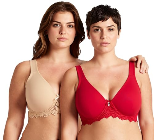 Curve Muse Sujetador Aros Sin Relleno Encaje-x2-Rojo Oscuro,Desnudo-120F