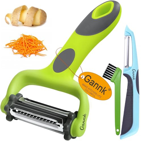 GANNK Potato Apple Vegetable Peelers for Kitchen, I and Y Peelers for Fruit Veggie Potatoes Carrot Cucumber, 3 in 1 Blade Spin Design With Julienne Function