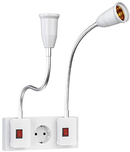 TANXIS E27 Fassung, Lampenfassung mit Schalter, 2 Stück Lampenfassung mit flexiblem Kabel für LED E26/E27 Glühbirne, AC 230V Küchenlampe, Leselampe, Wandleuchte, ohne Glühbirne - 40cm