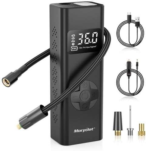 Morpilot Gonfleur Pneus Voiture Batterie 7800mAh Compresseur d'Air Portatif Sans Fil avec Jauge, Pompe 150PSI 12V DC Allume-cigare, Lumière LED pour Voiture Moto Bicyclette Ballon