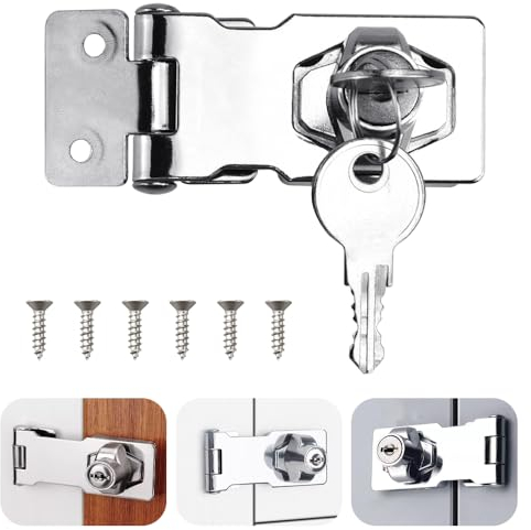 SLTAXAR Überfalle Abschließbar sicherheitsüberfalle mit Schloss 4 Zoll Keyed Hasp Lock Sicherheits überfalle haspe mit Schrauben Schloss Vorrichtung Schrankschloss für Tür Schränke Fenster Holzkiste