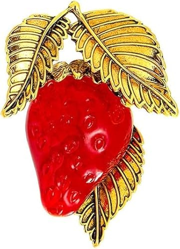 Broche en forme de fraise rouge - Épingle à dos - Chapeau - Vêtement - Décoration - Épingle à nourrice - Cadeau pour femme et fille, Métal