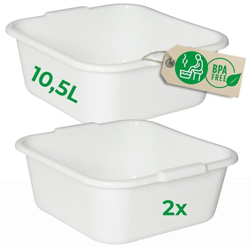 Novaliv 2X Spülschüssel eckig 10,5L, 34x34 cm, Weiß, BPA-frei Spülmaschinenfest Ideal für Küche und Camping, Wanne, Große Plastikschüssel, Waschschüssel eckig, Waschwanne, Abwaschschüssel