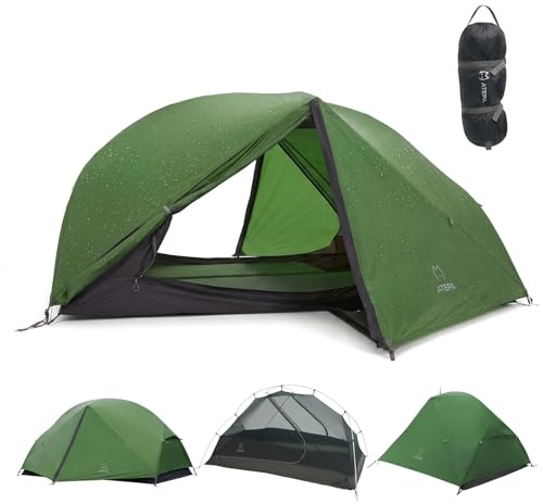 ATEPA Voyage 1-2 Person Backpacking Tent, 4 Season Ultralight Compact Tent, 4000mm Waterproof 20D Nylon Rainfly & Aluminum Frame for Backpacking Hiking Outdoor Car Camping Motorcycle Cycling, Green