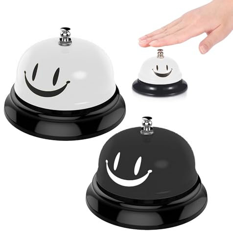 Tischglocke,Tischklingel,2 Stück Schwarz-Weiß-Smiley Bell,Tischglocke aus Edelstahl,Robust und Langlebig,Der Ton ist klar und laut,für Restaurant Küche Hotel Bars Service Haustier