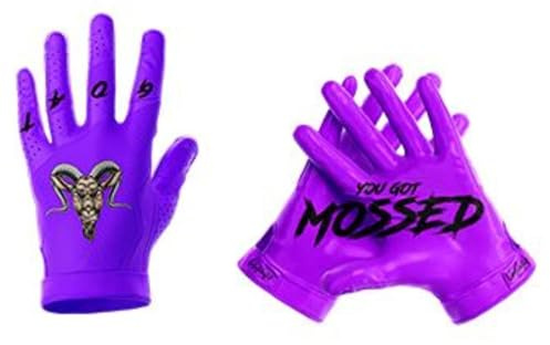 HIGHLIGHT FACTORY ATL G.O.A.T. You Got Mossed - Ultra Grip Football Gloves - Superior Grip, Breathable Design, for All Weather Conditions (Purple, Youth Medium)