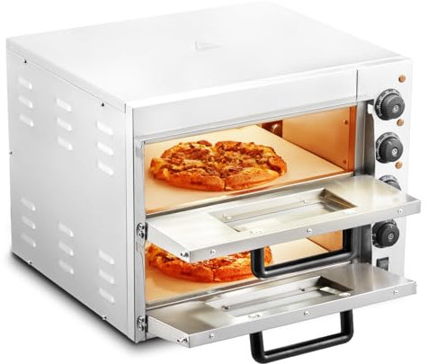 VEVOR Forno Elettrico per Pizza a 2 Strati 406mm Forno Elettrico per Pizza in Acciaio Inossidabile con Quattro Manopole Pizzaiolo Multiuso, Forno per Pizza per Interni Ristorante Cottura Casa Cucina