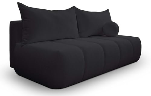 Kaiser Möbel - Sofa mit Schlaffunktion und Bettkasten, Schlafsofa mit Bettzeugbehälter, Wohnlandschaft, Klappsofa, Relaxsofa, Polstersofa, Zierkissen, Bequemes Couch für Wohnzimmer, Piano, Schwarz