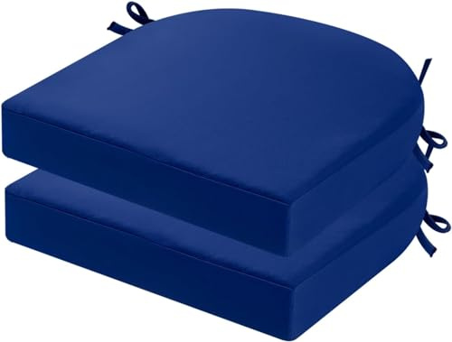 PRIMEPATIO Juego de 2 cojines para sillas de jardín de 7 cm de grosor, impermeables, con lazos, para muebles de exterior, almohadillas para sillas de comedor en forma de U, 40 x 40 cm, color azul