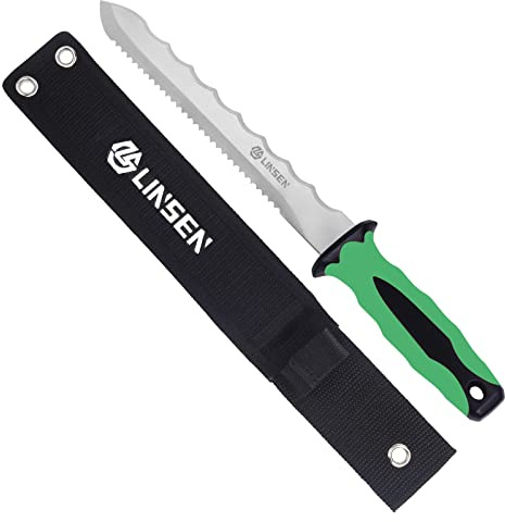 Linsen-outdoors Newly Handle Dual-Use Insulation & Sod Cutter – 7.8” Stainless Steel Blade with Sheath, Heavy-Duty Tool for Garden, Mineral Wool, and Lawn Projects (Green)