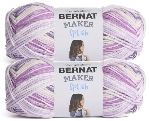 Bernat Maker Splash Hyacinth Yarn - 2 Pack of 250 g / 8.8 oz - 75% Cotton 25% Nylon - #5 Bulky - 279m /305Yards - for Knitting, Crochet and Amigurumi
