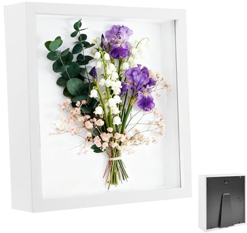Cornice Portafoto 3D, Cornice Profonda da Riempire 20 x 25 cm, con Lastra Acrilica Trasparente, Cornice per Oggetti 3D Più Profonda di 3 cm, Cornice per Lggetti in Legno, per Regalo di Nozze,Bianco