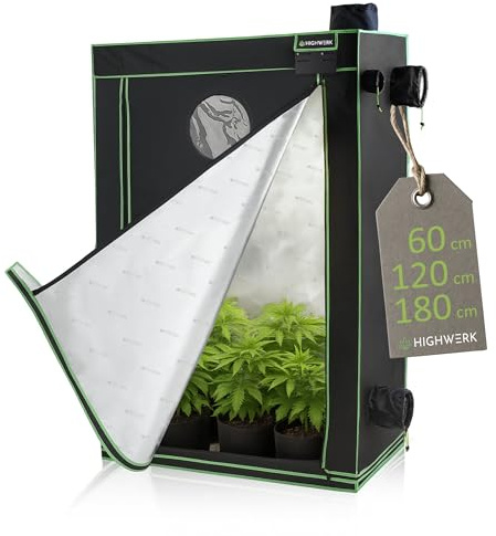 HIGHWERK Tienda para plantas, 60 x 120 x 180 cm, tienda de cultivo interior, para cultivo de plantas, negro y verde, caja de cultivo, tienda de cultivo, invernadero, jardín interior