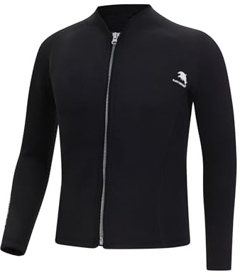 Yruioon Chaqueta de neopreno para hombre de manga larga de 2 mm con cremallera Traje de neopreno Tops para buceo, surf, natación, snorkeling, negro, L
