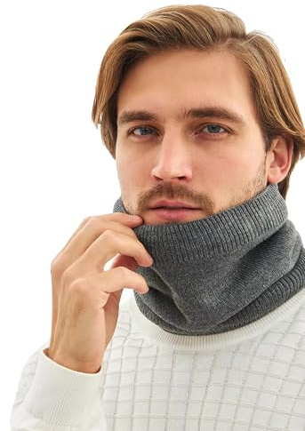 Onvavient Sciarpa tubolare scaldacollo, sciarpa da uomo invernale, in pile spesso, scaldacollo, foderata, morbida, antivento, per uomo e donna, grigio., Taglia unica