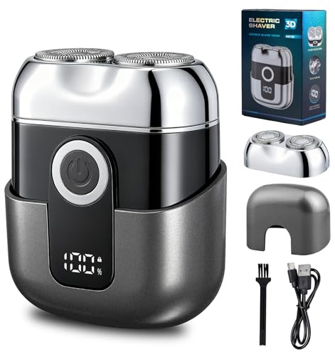 Mini Rasoio Elettrico Barba Uomo - Rasoio da Viaggio Portatile Impermeabile IPX6 con Schermo LED, USB-C Rapido, Silenzioso & Compatto - Grigio