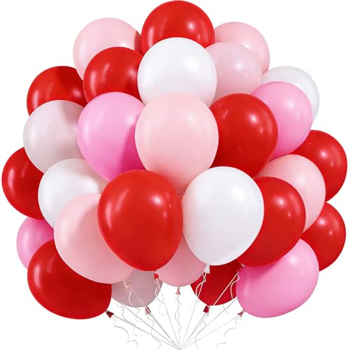 Ballons Rouge Rose Valentin, 60 Pièces Latex Ballon Rose Rouge Blanc, 12 Pouces Princesse Ballons pour Femmes Anniversaire Mariage Proposition Saint-Valentin Douche Nuptiale Fiançailles Baby Shower