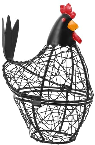 Bestyash Cestino Porta Uova Da Cucina in Ferro Battuto Nero Con Coperchio a Forma Di Pollo Contenitore in Rete Per Conservazione E Organizzazione Freschezza Uova
