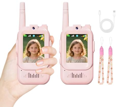 Walkie Talkie para Niños 10 15 Años, Walkie Talkie para Niños con Cámara, 2 Unidades Walkie-Talkies Recargables De Largo Alcance con Cámara, Cambiador De Voz Y Videollamada En Tiempo Real (Pink*2)
