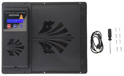 Stylebest Automatisk Hönshusdörr, Timerkontroll USB-driven Horisontell öppnare med LED-skärm, för Kycklingar Ankor Gäss Fjäderfäsäkerhet (Svart)