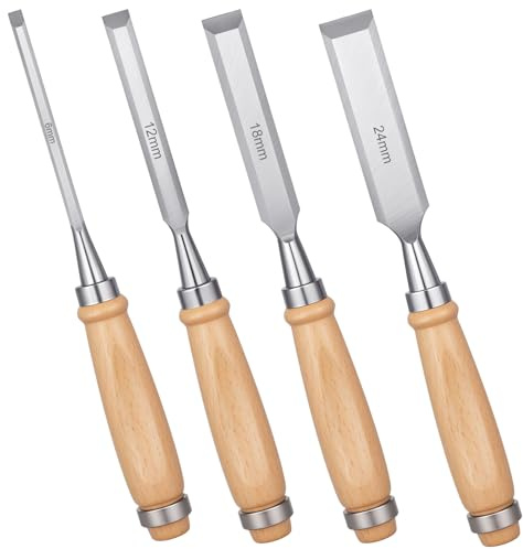4 Piece Wood Chisel, Professional Wood Woodworking Tools Set, Bevel Edge Chisel Set
