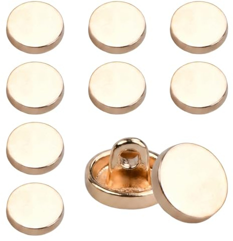 10pcs 10mm Round Metal Buttons - Bright Gold Alloy Shank Buttons