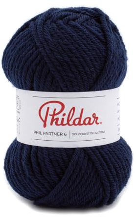 Phildar - Pelote de Laine Phil Partner 6 - Laine à Crocheter et à Tricoter - 25% ACRYLIQUE,50% POLYAMIDE,25% LAINE PEIGNEE - Aiguille n°6 - Couleur BLEU