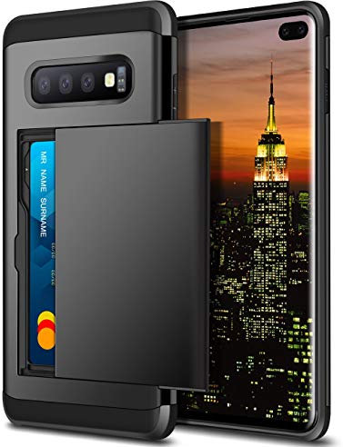 Coolden for Samsung S10 Plus Case Wallet Case Armor Shockproof Protective Case Heavy Duty Hard Back Rubber Bumper Card Holder Slot Wallet Case Cover for Samsung Galaxy S10 Plus Phone Case (Black)