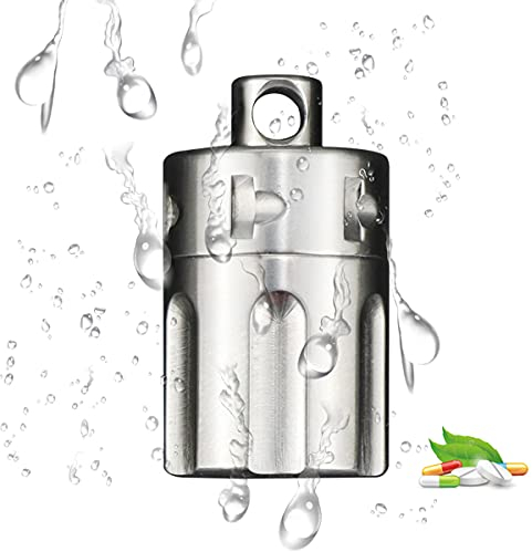 Mini Pillendose Schlüsselanhänger, Titan Wasserdicht Pillendose Anhänger Klein Tablettendose für Unterwegs, Outdoor Kapsel Pillenbox Pillenflasche