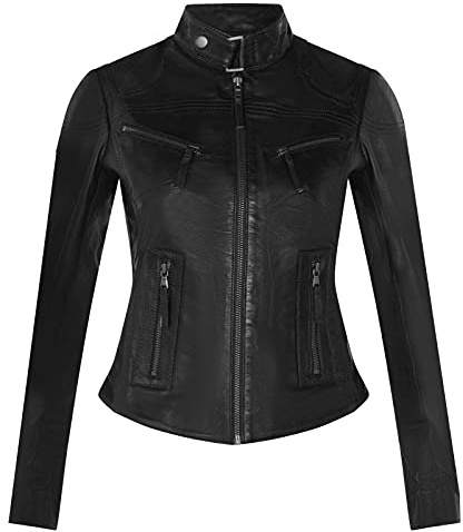 Infinity Leather Veste de Moto Classique en Cuir Véritable Noir Pour Femmes, Coupe Mince, Mode XS