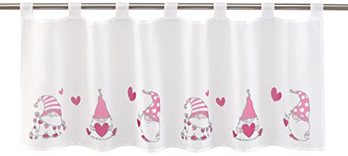 Delindo Lifestyle Scheibengardine Herz Wichtel, Moderne transparente Gardine zu Weihnachten, 45x120 cm lang