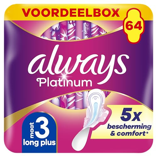 Always Platinum Serviettes Hygiéniques, Taille 3, Day & Night, 64 Serviettes Avec Ailettes, Flux Abondants Jour et Nuit, Format Eco, Douces et Flexibles, Super Absorbantes et Ultra Fines