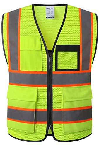 HATAUNKI Reflective Safety Vest for Men Women Hi Vis Vest with 8 Pockets High Visibility Mesh Reflective Vest Meets ANSI/ISEA Standards (Yellow-07, Large)