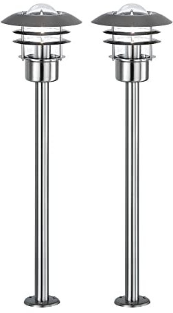 Stehleuchte Außenleuchte Terrassenlampe Gartenbeleuchtung Laterne Stehlampe, Metall, Edelstahl gebürstet, silber, E27 Fassung, LxBxH 22x22x80 cm, 2er Set