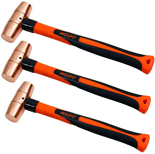WEDO 3PCS Copper Hammer Set,1lb&1-1/2lb&2lb,Sledge Hammer Kit,Solid Copper Mallet Hammer,Fiberglass Hammer Handle,Die-Forged, Corrosion Resistant, DIN Standard