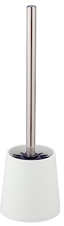 WENKO Scopino WC Mod Sortino autoportante in silicone autopulente con manico in acciaio inox, testina nera intercambiabile Ø 7,5 cm, dimensioni Ø 10,5 x 37 cm, bianco