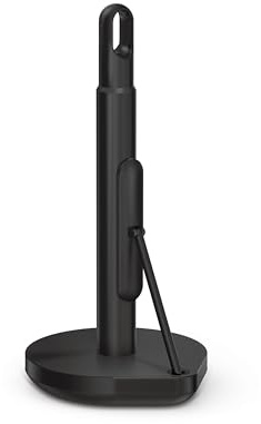 simplehuman Tension Arm Countertop Paper Towel Holder, Easy One-Handed Tear, Standing Weighted Base with Finger Loop, Heavy Duty, Matte Black Steel