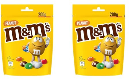 M&M'S PEANUT - Bonbons chocolat au lait et cacahuètes - Sachet de 200g (Lot de 2)
