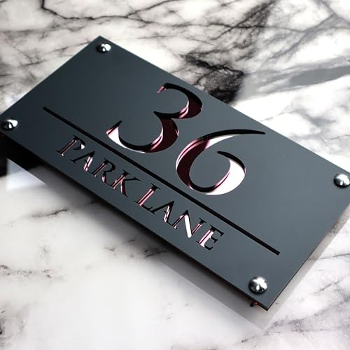 K SMART SIGN | LUXE H3 F32 | House Numbers Plaques House Numbers Door Laser Signs Number Name Personalised Plaques For Outside 3D Laser Cut acrylic Mirrored Marble (Dark Gray & Rose Gold Mirror)