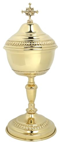 Needzo Brass Ciborium, Chalice with Lid for Communion, Church Services, and Religious Ceremonies, Catholic Decor, 4 by 10 Inches
