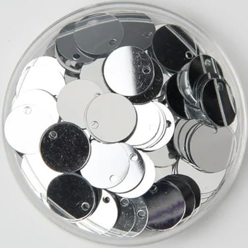 20 mm flache runde Pailletten, PVC, flach, rund, lose Pailletten, Pailletten, Nähen, Basteln, DIY, Hochzeit, Anhänger, Sequenz zum Basteln, 10 g-Silber-20 mm, 100 Stück, 10 g