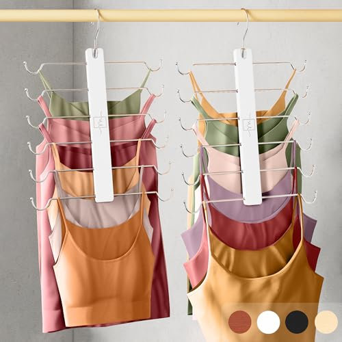 MORALVE European Beechwood Tank Top Hangers with 360° Swivel Hook - 2 Pack Space Saving Sports Bra and Cami Hanger for Closet - Hanging Tank Top and Bra Organiser for Space Saving Closet Organisation