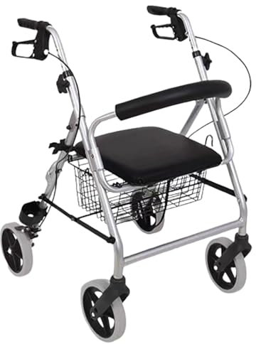 Deambulatore Rollator Pieghevole,alluminio Rollator,Deambulatore per Anziani con 4 ruote,deambulatore da esterno,Altezza regolabile,Freni manuali e bloccabili silver