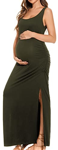 Smallshow Women's Long Maternity Dress Split Sleeveless Pregnancy Clothes
