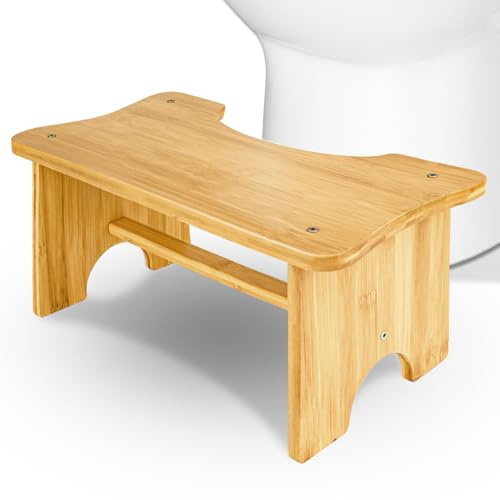 WELLTE Tabouret de toilette en bambou naturel pour adulte, tabouret de toilette avec 17 cm de hauteur pour soulager les hémorroïdes et la constipation, tabouret de déjections canines pour salle de
