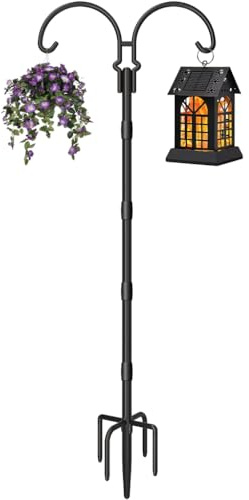 AnBaiMei Adjustable Double Shepherds Hooks for Outdoor with Sleeve, 60 Inch Heavy Duty Bird Feeder Pole Stand with 5 Prong Base for Hanging Plant, Hummingbird Feeders, Solar Lantern, Wind Chime, 1 Pcs